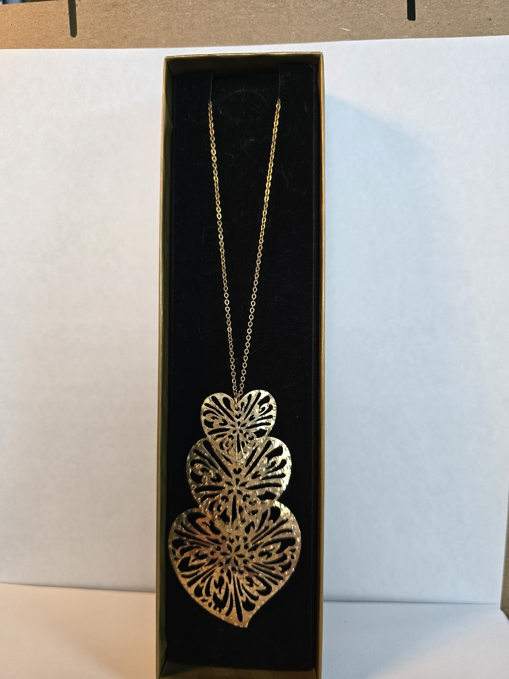 STERLING VERMEIL Gold Filigree Triple-Heart Pendant Necklace - Women Jewelry - Picture 2 of 15